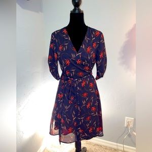 Nice wrap dress nice dark blue with red flowers